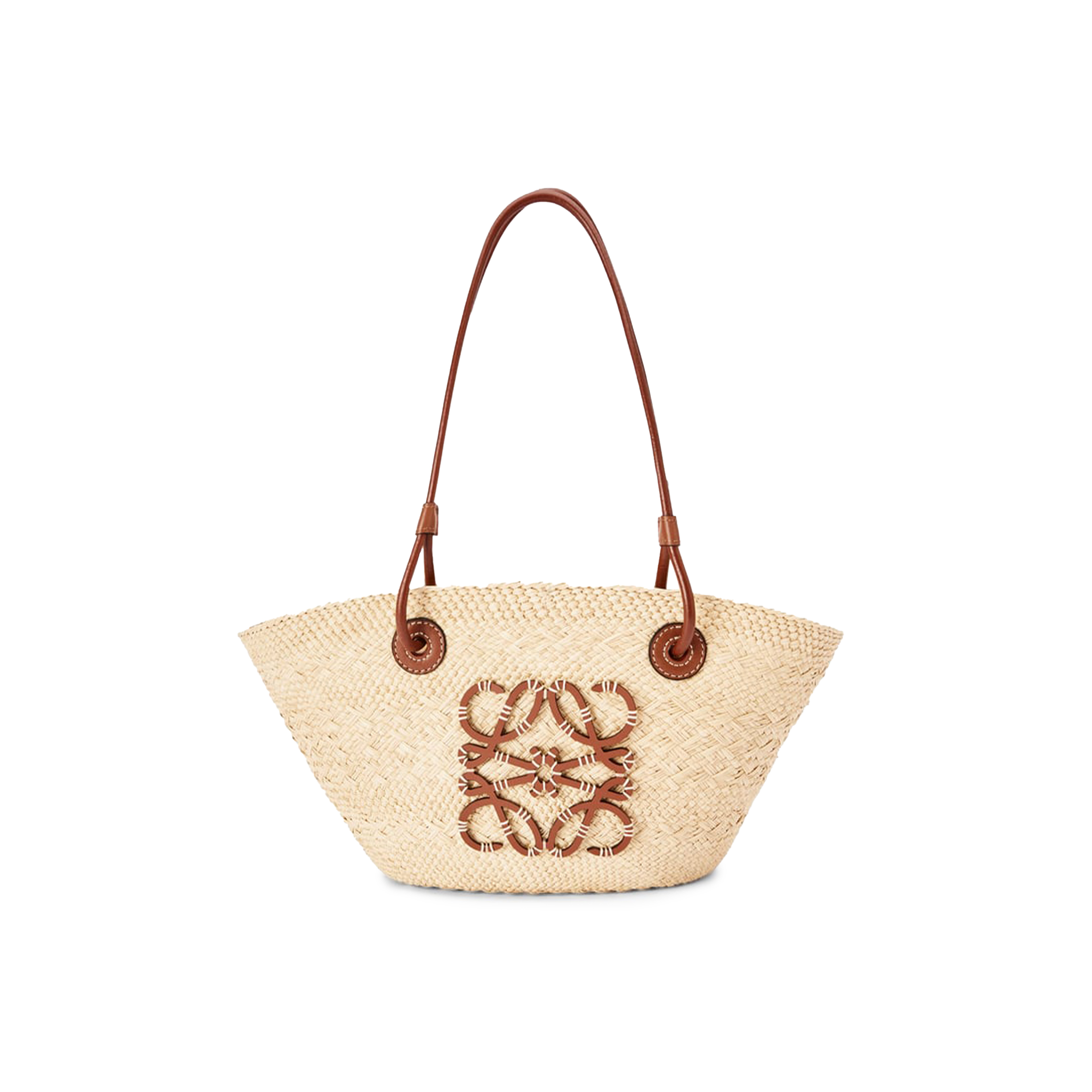 LOEWE SMALL ANAGRAM BASKET BAG IN IRACA PALM AND CALFSKIN A223P65X01-2435 (38*17*13cm)